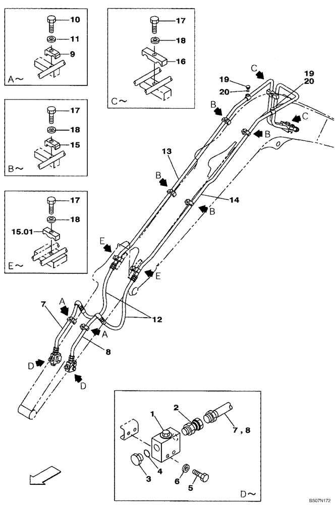 Схема запчастей Case CX75SR - (08-67) - HYDRAULICS, AUXILIARY ATTACHMENT - 1,70 M (5 FT 7 IN) ARM (08) - HYDRAULICS