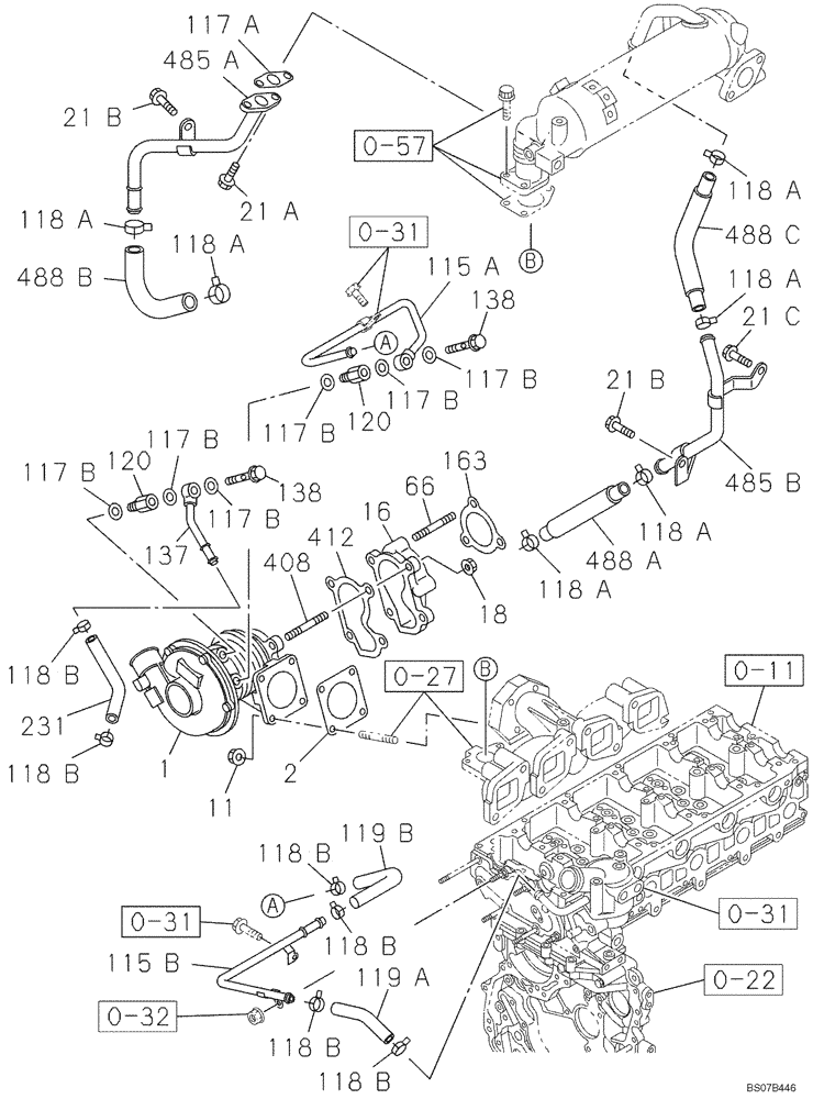 Схема запчастей Case CX130B - (02-28) - TURBOCHARGER (02) - ENGINE