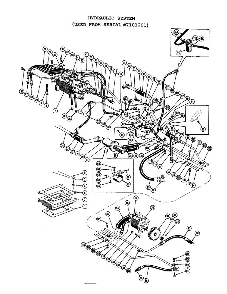 Схема запчастей Case 1000C - (134) - HYDRAULIC SYSTEM, USED FROM SERIAL NUMBER 7101201, BRAKE LINE HYDRALIC SYSTEM (07) - HYDRAULIC SYSTEM