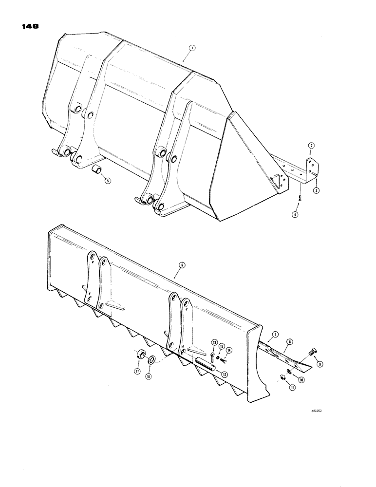 Схема запчастей Case 1150 - (148) - LOADER BUCKET AND DOZING BLADE, 2 CUBIC YARD BUCKET (05) - UPPERSTRUCTURE CHASSIS