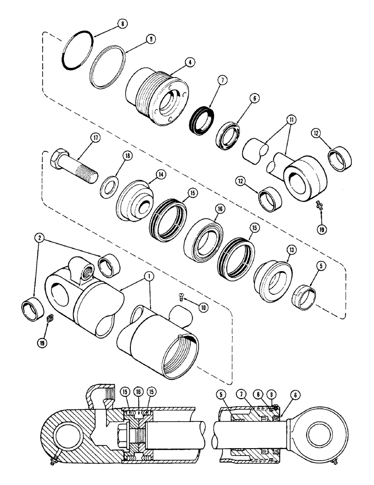 Схема запчастей Case 33 - (326) - G32132 BUCKET CYL,3-1/2"DIA.CYL W/27-1/4"STROKE W/2"DIA. PISTON ROD W/SOLID OUTER WIPER&SPLIT INNER 