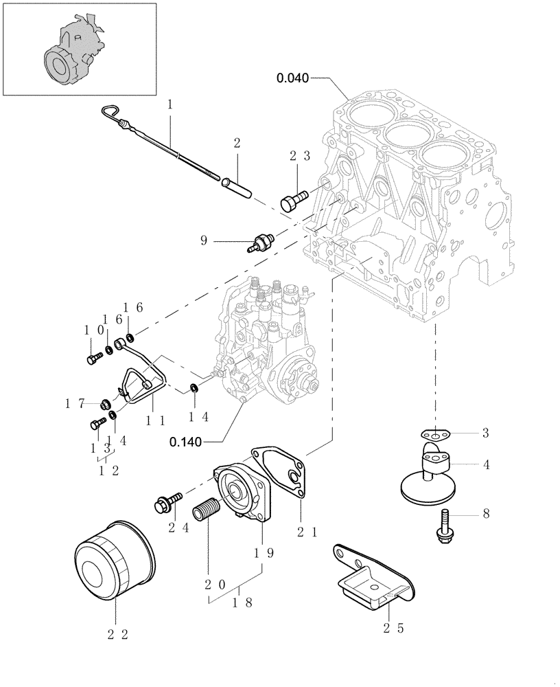 Схема запчастей Case CX20B - (0.305[01]) - LUB OIL SYSTEM (10) - ENGINE