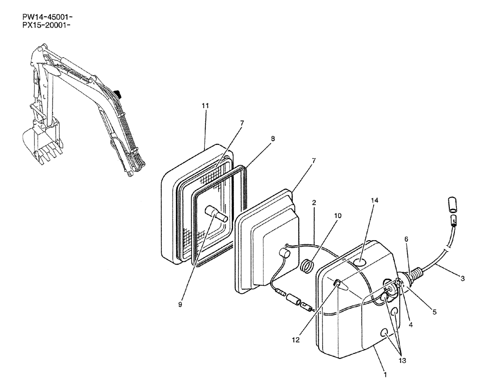 Схема запчастей Case CX36B - (01-060) - LIGHT ASSY, P/N PM80S000008F1 (05) - SUPERSTRUCTURE