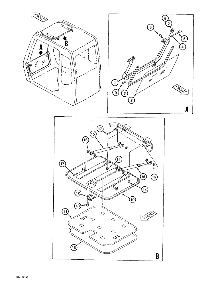 Схема запчастей Case 9020B - (9-074) - LOWER FRONT WINDOW AND ROOF PANEL ASSEMBLY (09) - CHASSIS