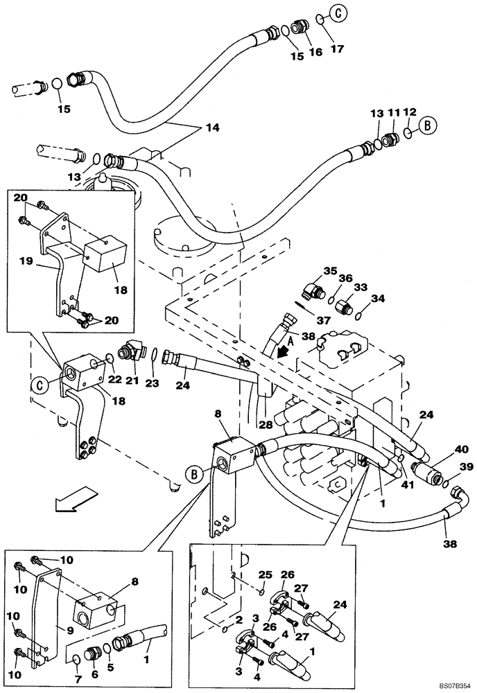 Схема запчастей Case CX240BLR - (08-032) - HYDRAULICS, AUXILIARY - DOUBLE ACTING CIRCUIT, HAND OPERATED (08) - HYDRAULICS