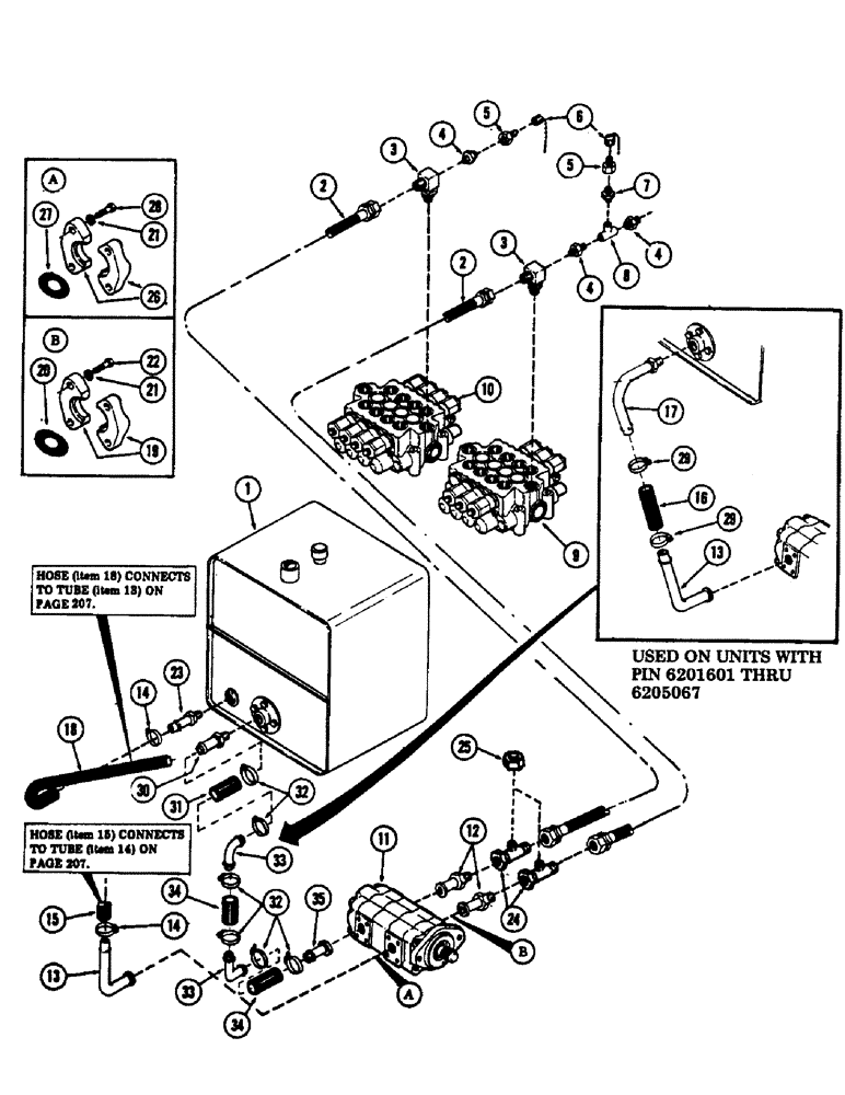 Схема запчастей Case 880B - (194) - TANK TO PUMP TO MAIN VALVES TUBING (07) - HYDRAULIC SYSTEM