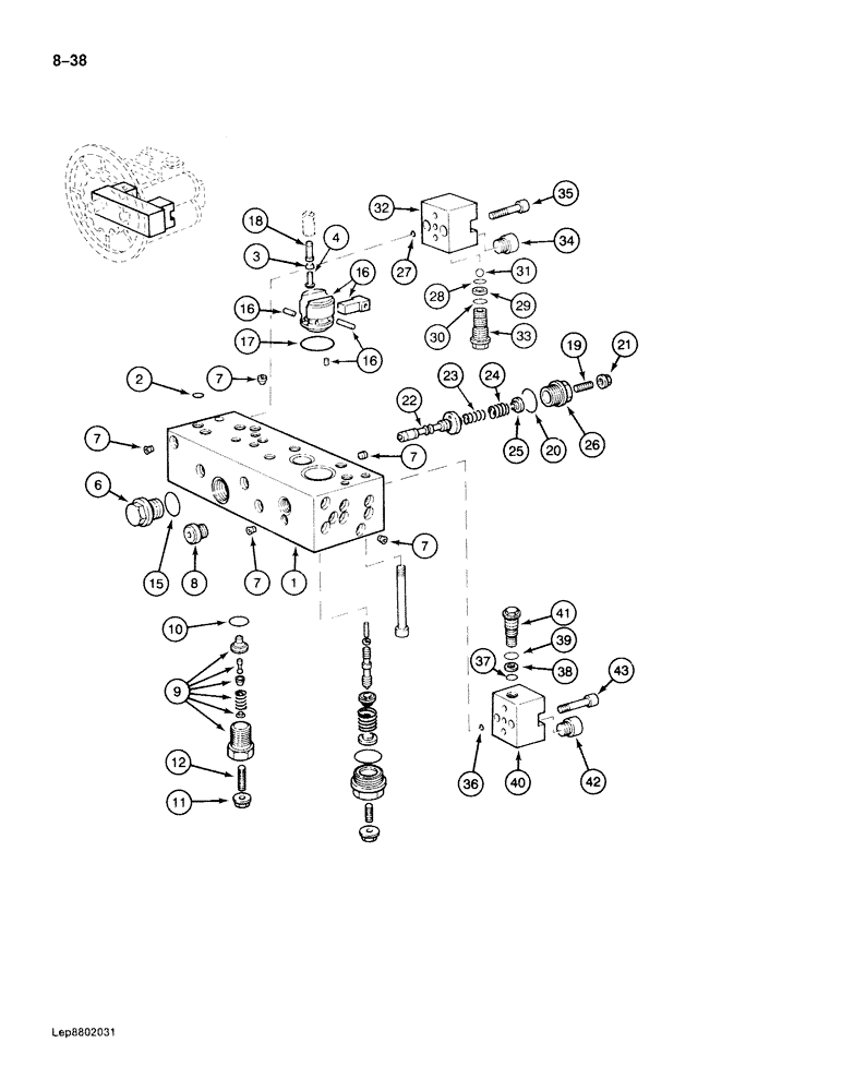 Схема запчастей Case 888 - (8-038) - HIGH PRESSURE HYDRAULIC PUMP, TO SERIAL NUMBER 853.7.04.9999 (08) - HYDRAULICS