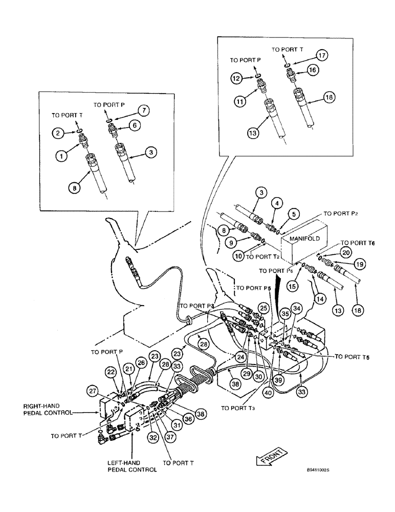 Схема запчастей Case 9040B - (8-026) - PRESSURE AND RETURN LINES, PRIOR TO P.I.N. DAC04#2001 (08) - HYDRAULICS