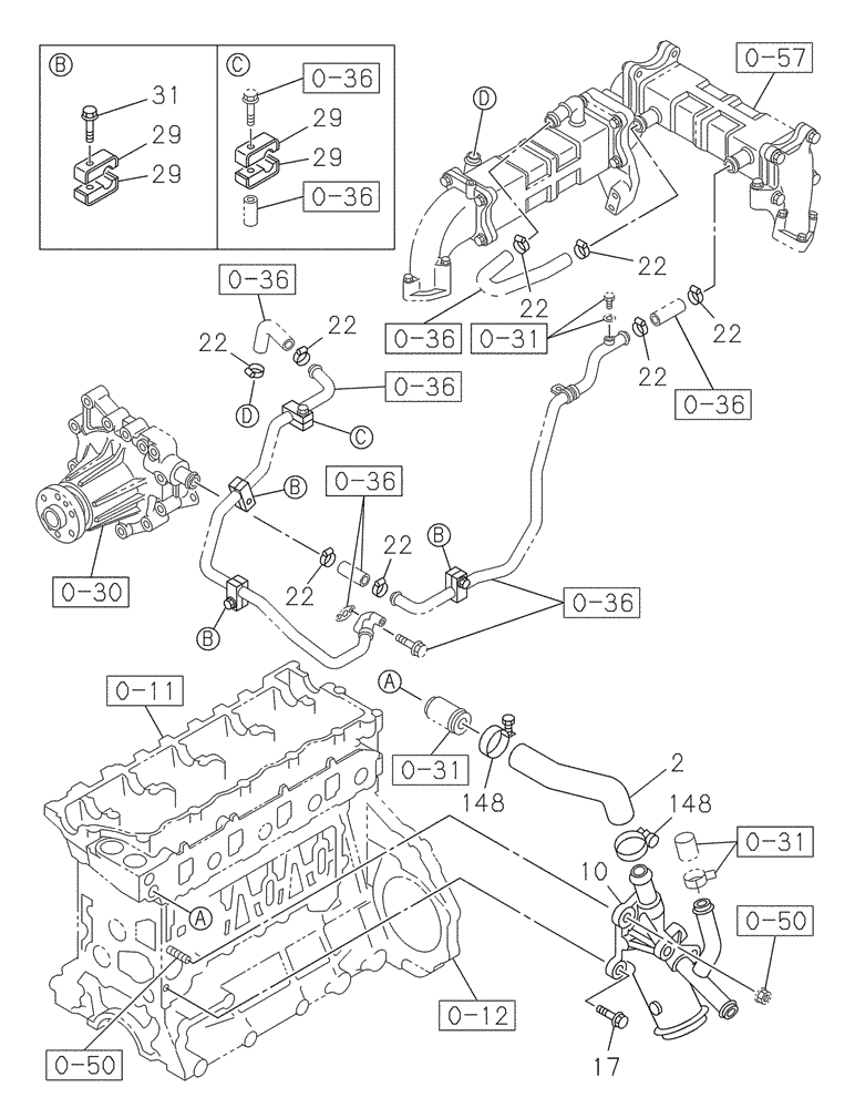 Схема запчастей Case CX235C SR - (10.400.05) - ENGINE WATER CIRCUIT (10) - ENGINE