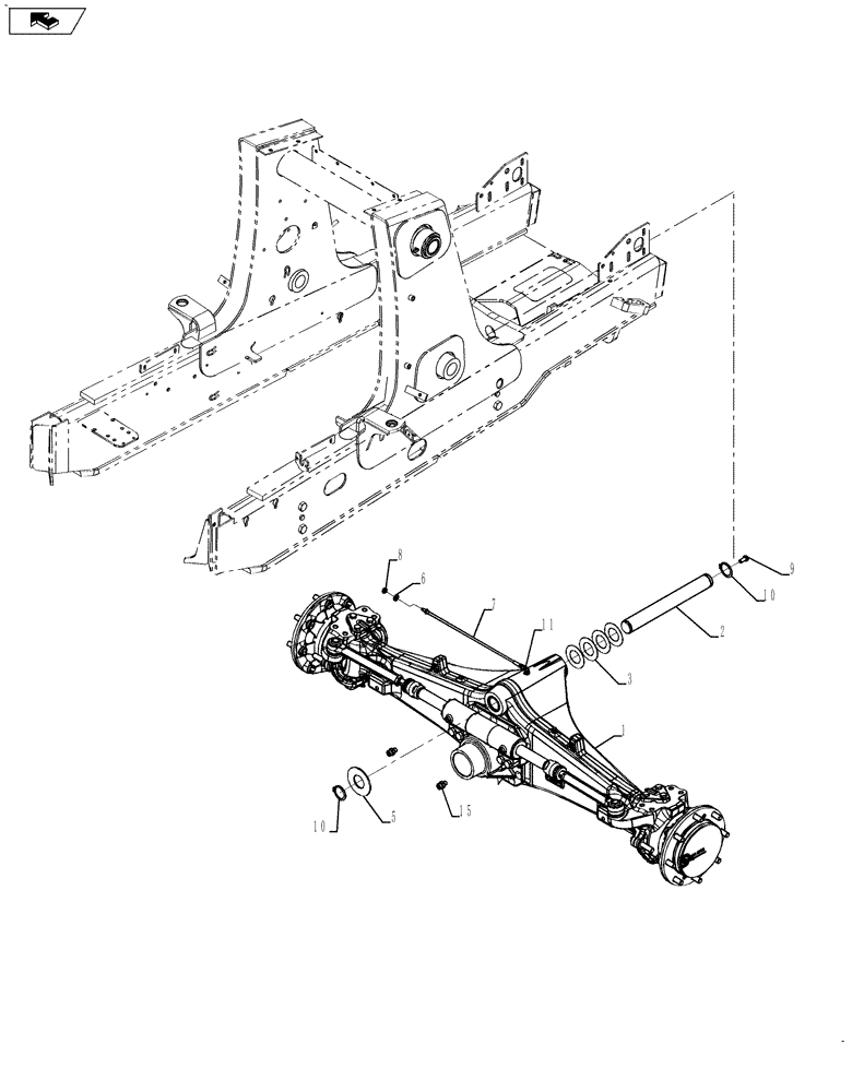 Схема запчастей Case 590SN - (44.100.15[02]) - AXLE, FRONT - MOUNTING (590SN) (44) - WHEELS