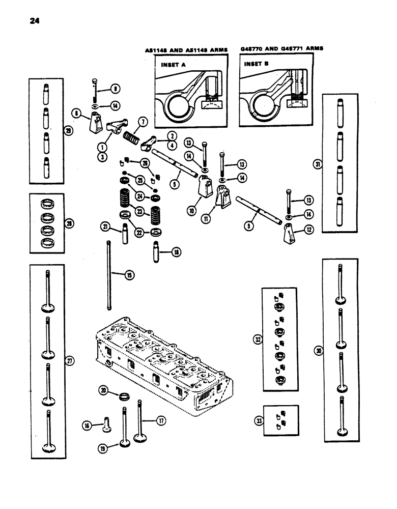 Схема запчастей Case 450 - (024) - VALVE MECHANISM, (188) DIESEL ENGINE (01) - ENGINE