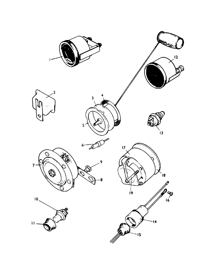 Схема запчастей Case 380CK - (108) - FUEL GAUGE, HORN, TEMPERATURE GAUGE AND TRAILER CONNECTIONS 