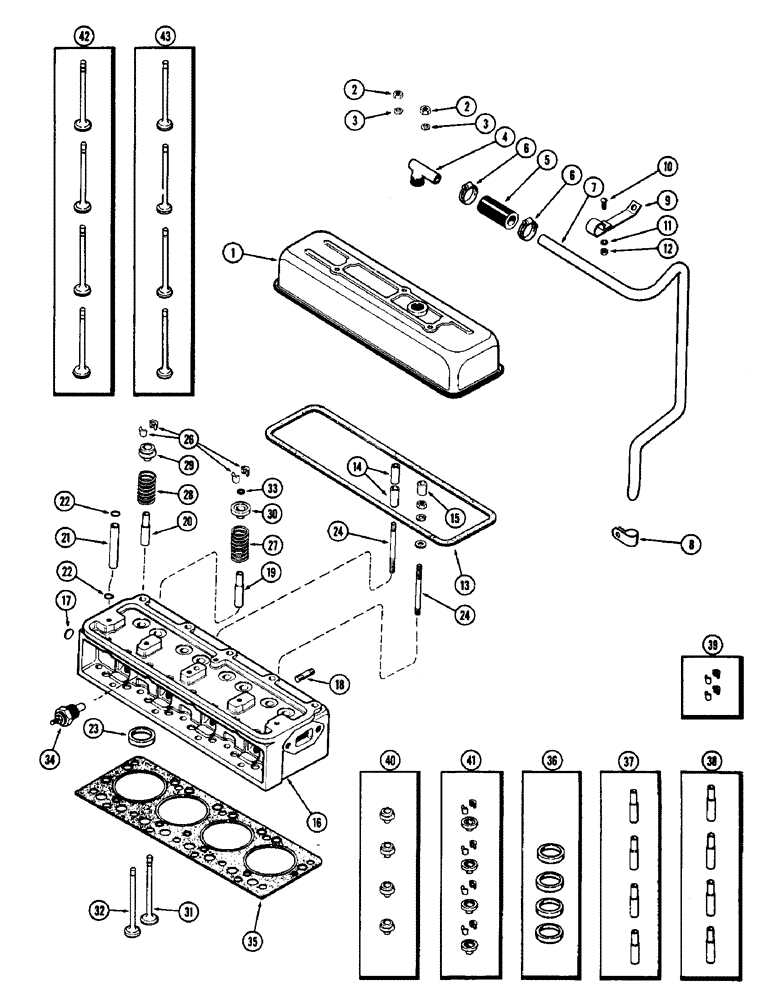 Схема запчастей Case 480CK - (038) - CYLINDER HEAD ASSEMBLY, (148B) SPARK IGNITION ENGINE, FIRST USED ENGINE SERIAL NUMBER 2638707 