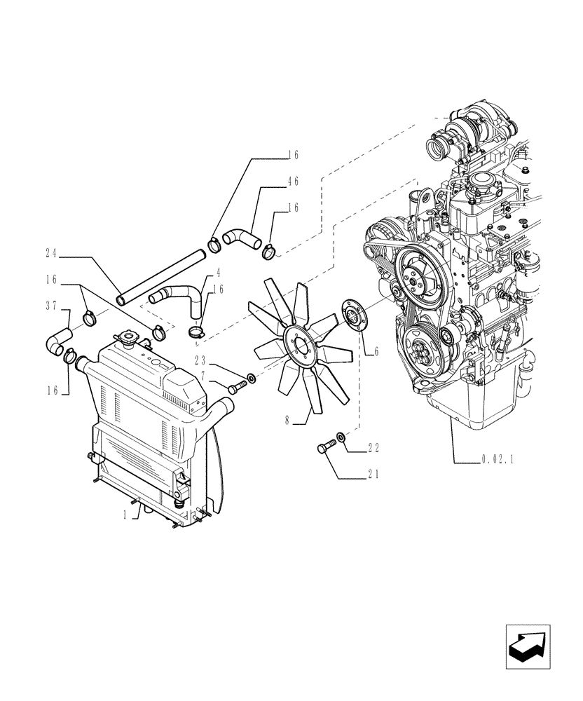 Схема запчастей Case TX842 - (1.17.0[01]) - ENGINE COOLING - VERSION (03-04) (10) - ENGINE