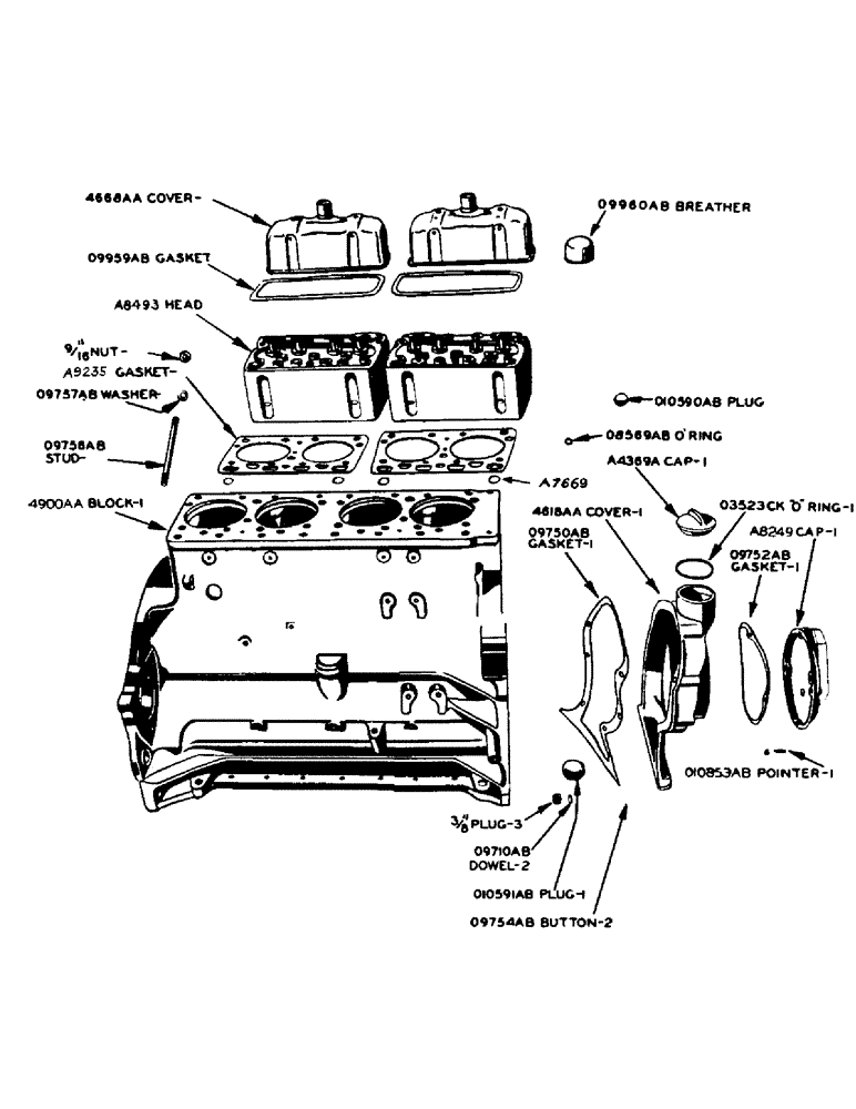 Схема запчастей Case 420 - (004) - POWRDYNE GAS ENGINE, CYLINDER HEAD AND CYLINDER BLOCK, CYLINDER HEAD (10) - ENGINE