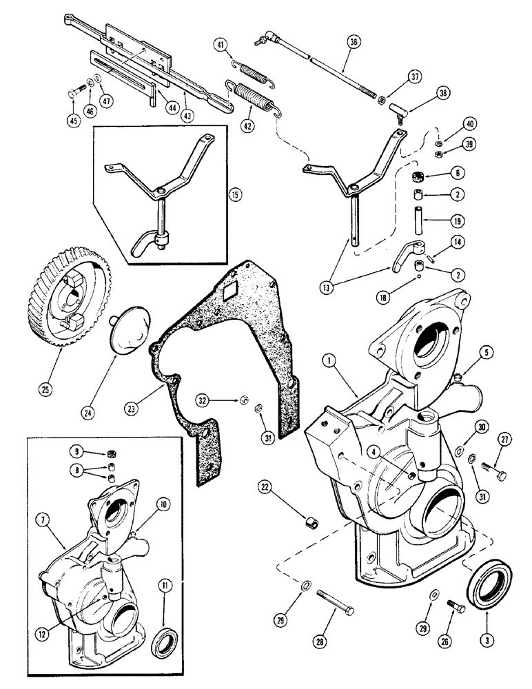 Схема запчастей Case 580 - (050) - GOVERNOR AND TIMING GEAR COVER, (159) SPARK IGNITION ENGINE (10) - ENGINE