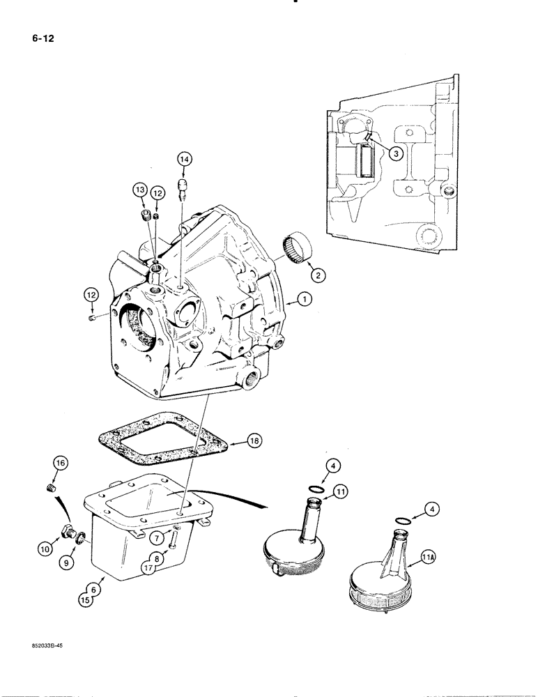 Схема запчастей Case 480E LL - (6-12) - POWER SHUTTLE, HOUSING AND OIL PAN (06) - POWER TRAIN