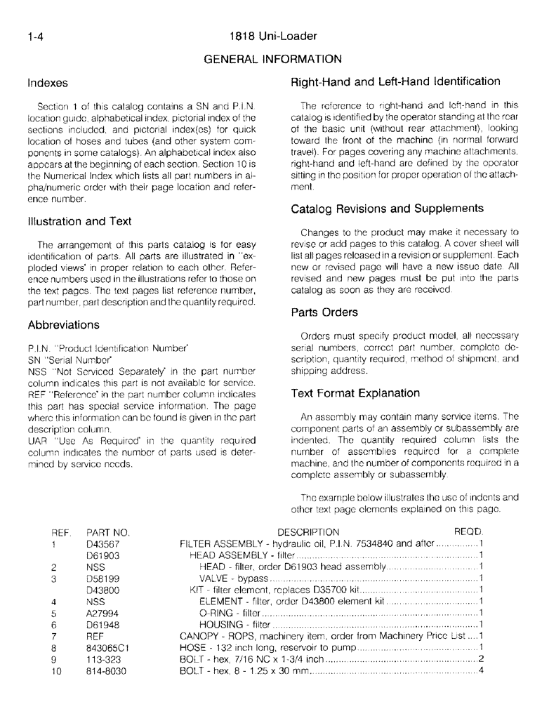 Схема запчастей Case 1818 - (1-04) - GENERAL INFORMATION (00) - PICTORIAL INDEX