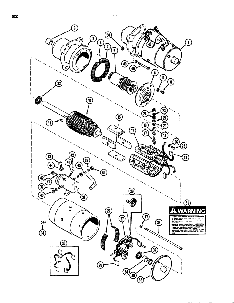 Схема запчастей Case 1835 - (082) - A51910 STARTER, 148B SPARK IGNITION ENGINE (04) - ELECTRICAL SYSTEMS