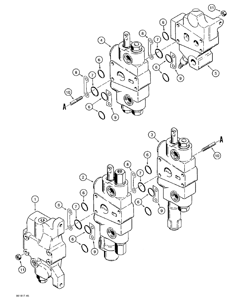 Схема запчастей Case 580SK - (8-066) - LOADER CONTROL VALVE, THREE SPOOL (08) - HYDRAULICS