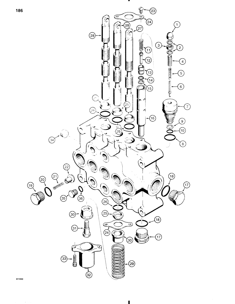 Схема запчастей Case 584C - (186) - D120040 FORKLIFT CONTROL VALVE, *FOR USE WITH DUAL HYDRAULIC RETURN LINES (35) - HYDRAULIC SYSTEMS