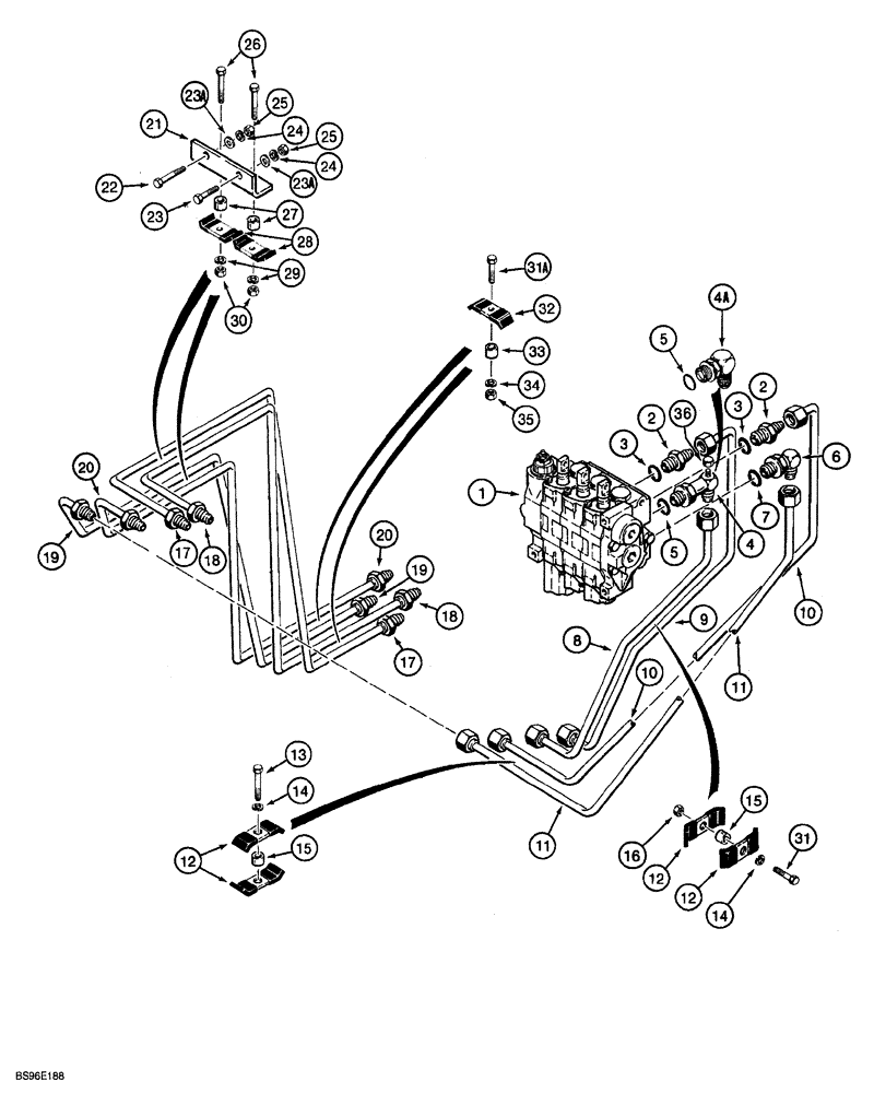 Схема запчастей Case 850G - (8-14) - TILT AND ANGLE HYDRAULIC CIRCUITS - CONTROL VALVE AND DESCENDING TUBES (07) - HYDRAULIC SYSTEM