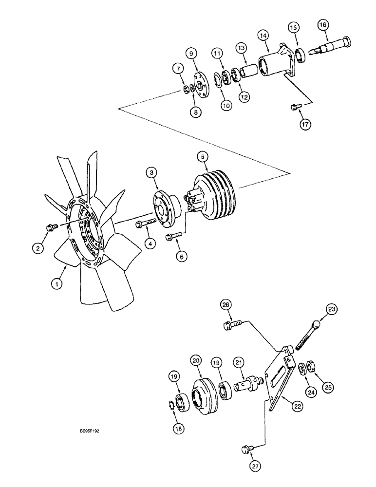 Схема запчастей Case 9060B - (2-12) - FAN, FAN DRIVE AND IDLER PULLEY, 6D22-TC ENGINE (02) - ENGINE