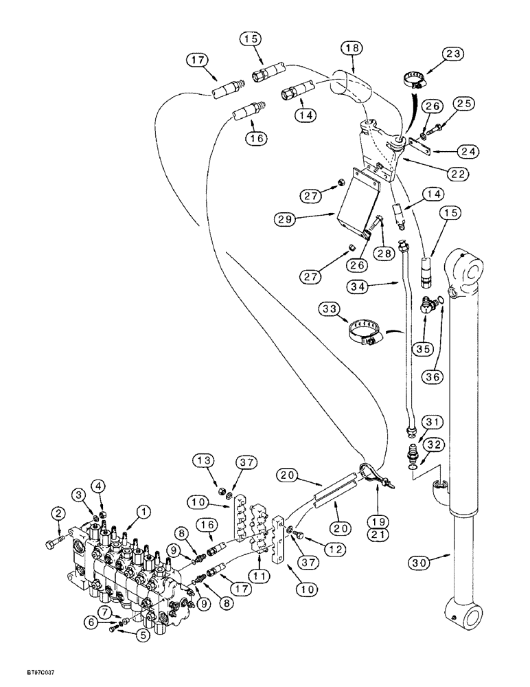 Схема запчастей Case 570LXT - (8-030) - BACKHOE BUCKET CYLINDER HYDRAULIC CIRCUIT, MODELS WITH EXTENDABLE DIPPER (08) - HYDRAULICS