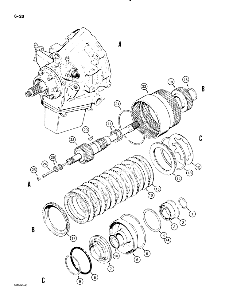 Схема запчастей Case 480E - (6-20) - POWER SHUTTLE, INPUT SHAFT AND FORWARD CLUTCH (06) - POWER TRAIN