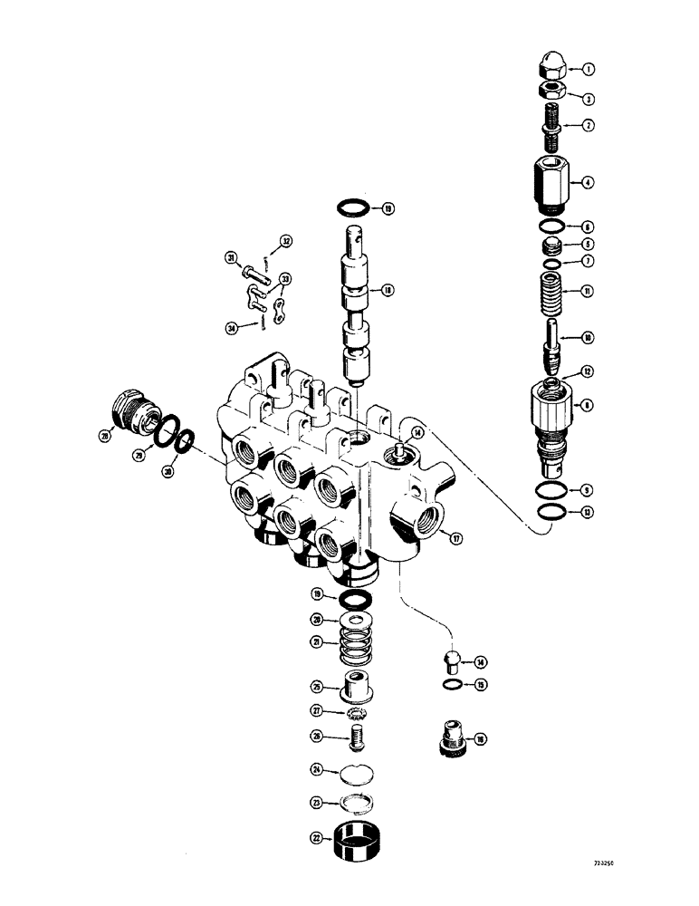 Схема запчастей Case 1700-SERIES - (174) - D55019 TILT CYL. & AUX. CONTROL VALVE, USED SN. 9816912 & AFT., SERVICE REPLACEMENT FOR ALL VALVES (35) - HYDRAULIC SYSTEMS