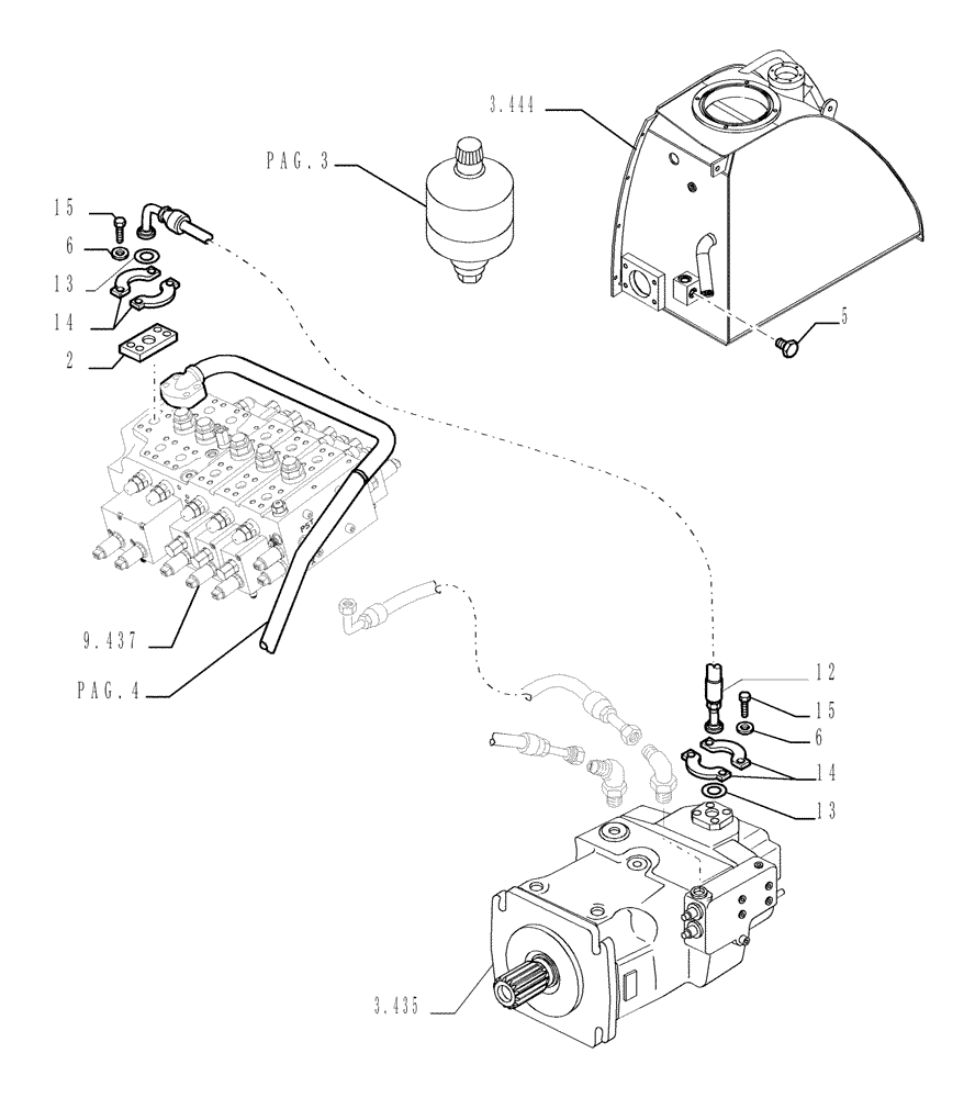 Схема запчастей Case 1850K - (3.434[02]) - HYDRAULIC SYSTEM PIPING (04) - UNDERCARRIAGE