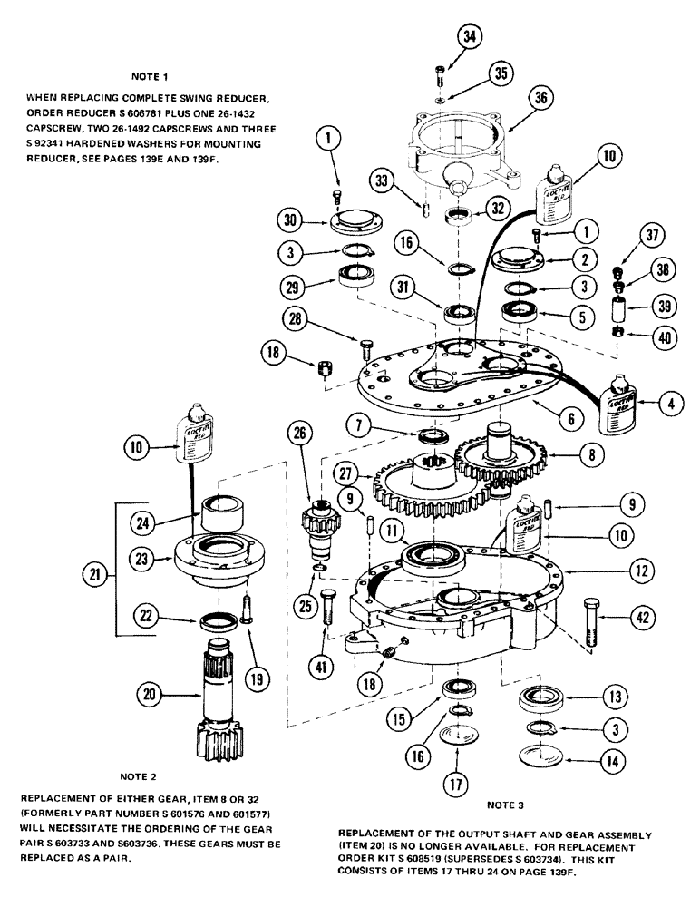 Схема запчастей Case 980 - (139A) - SWING REDUCER AND BRAKE HOUSING, (USED WITH SERIAL NUMBER 6203191 THRU 6203592) (07) - HYDRAULIC SYSTEM