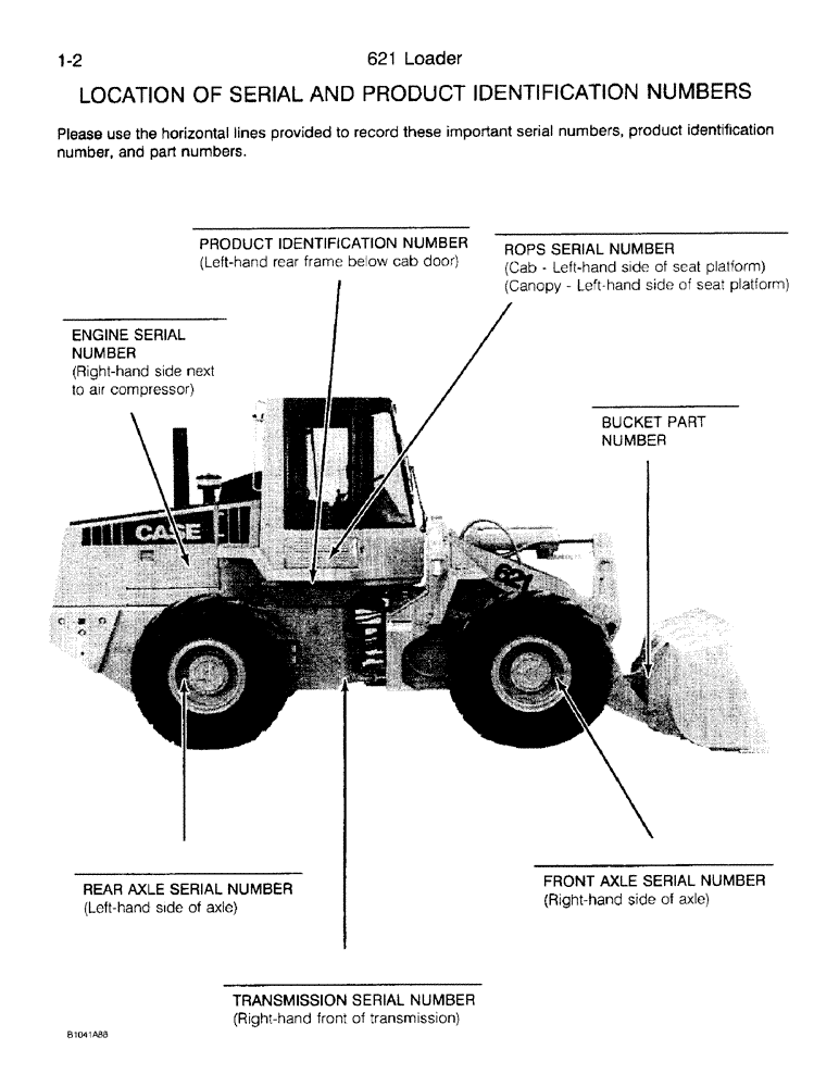 Схема запчастей Case 621 - (1-02) - LOCATION OF SERIAL AND PRODUCT IDENTIFICATION NUMBERS (00) - PICTORIAL INDEX