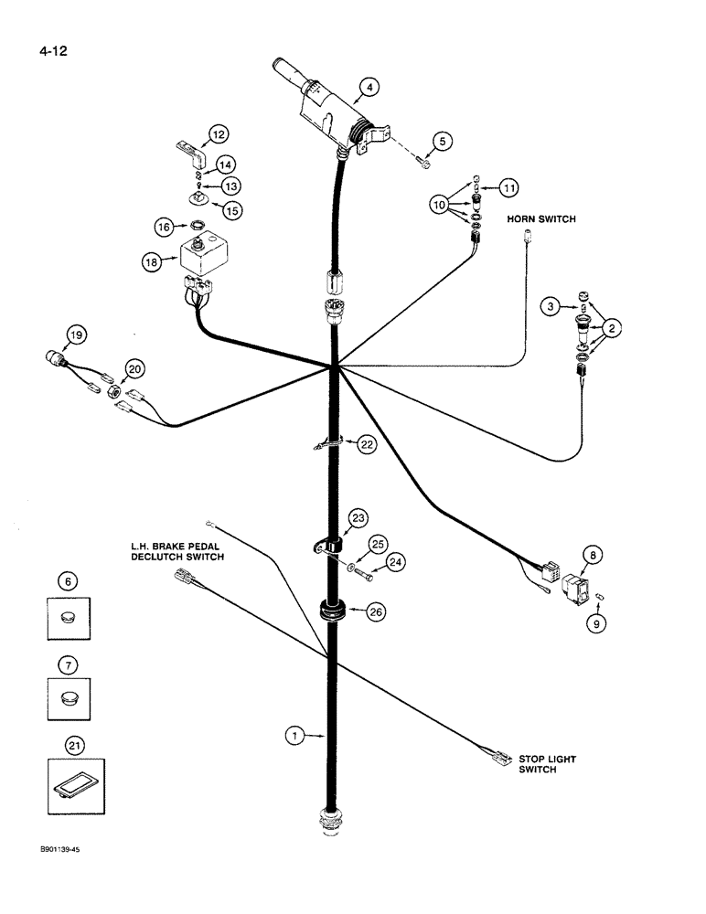 Схема запчастей Case 621 - (4-12) - HARNESS, PEDESTAL, PRIOR TO P.I.N. JAK0027512 (04) - ELECTRICAL SYSTEMS