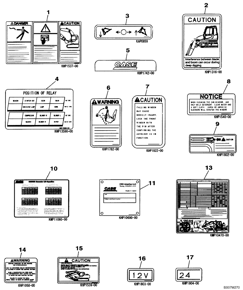 Схема запчастей Case CX135SR - (09-37) - DECALS - WARNING (09) - CHASSIS/ATTACHMENTS