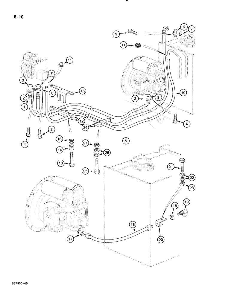 Схема запчастей Case 888 - (8-010) - HYDRAULIC PUMP LINES, PUMP TO ATTACHMENT CONTROL VALVE (08) - HYDRAULICS