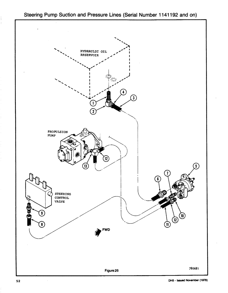 Схема запчастей Case DH5 - (052) - STEERING PUMP SUCTION AND PRESSURE LINES, (SERIAL NUMBER 1141192 AND ON) (41) - STEERING