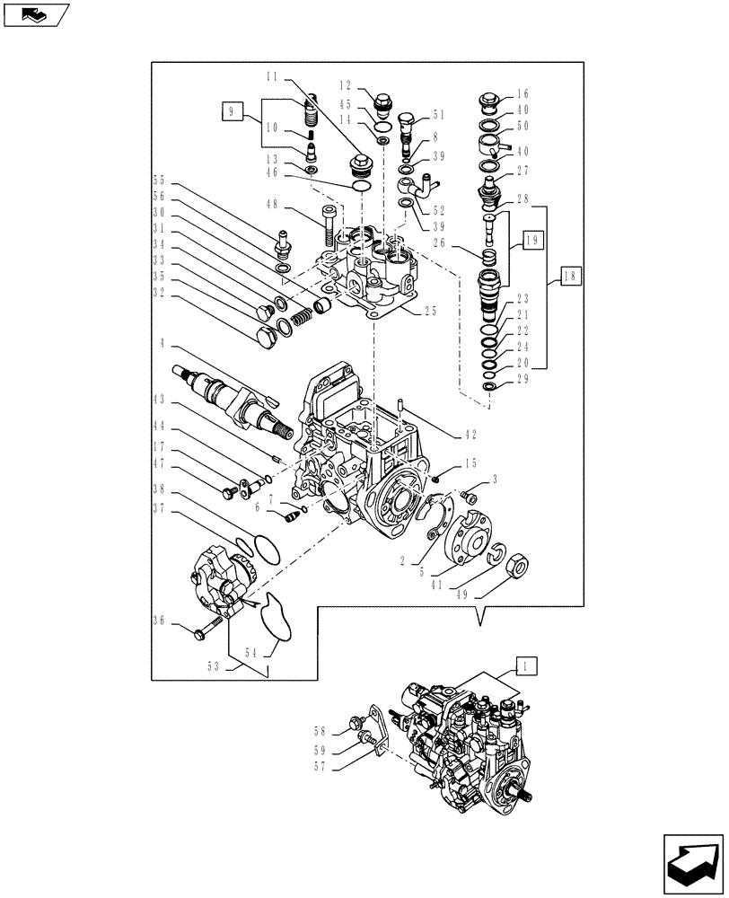 Схема запчастей Case CX55BMSR - (08-011[00]) - FUEL INJECTION PUMP (10) - ENGINE