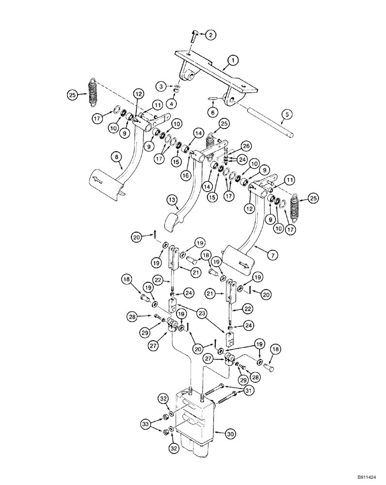 Схема запчастей Case 550H-IND - (07-01) - PEDALS AND LINKAGE, BRAKE (07) - BRAKES