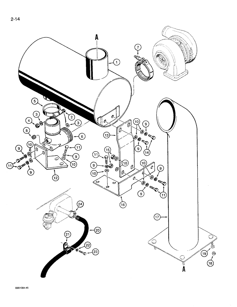 Схема запчастей Case 621 - (2-14) - MUFFLER AND EXHAUST SYSTEM (02) - ENGINE