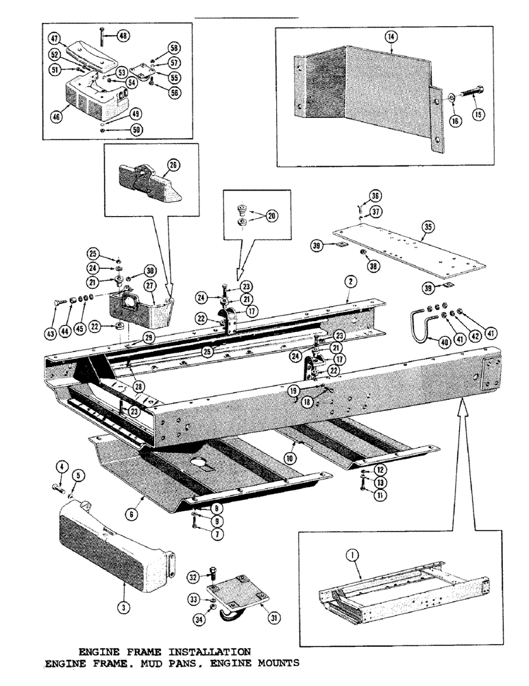 Схема запчастей Case 1000C - (006) - ENGINE FRAME INSTALLATION, ENGINE FRAME, MUD PANS, ENGINE MOUNTS (01) - ENGINE