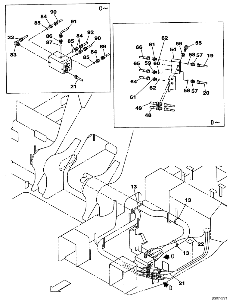 Схема запчастей Case CX225SR - (08-90[03]) - PILOT CONTROL LINES - MODELS WITH DOZER BLADE (08) - HYDRAULICS