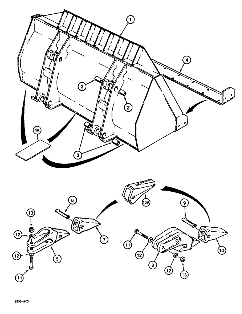 Схема запчастей Case 1150E - (9-008) - LOADER BUCKET AND TEETH, 2 CUBIC YARD BUCKET (1.529 CUBIC METER) HEAVY DUTY BUCKET TEETH (09) - CHASSIS/ATTACHMENTS