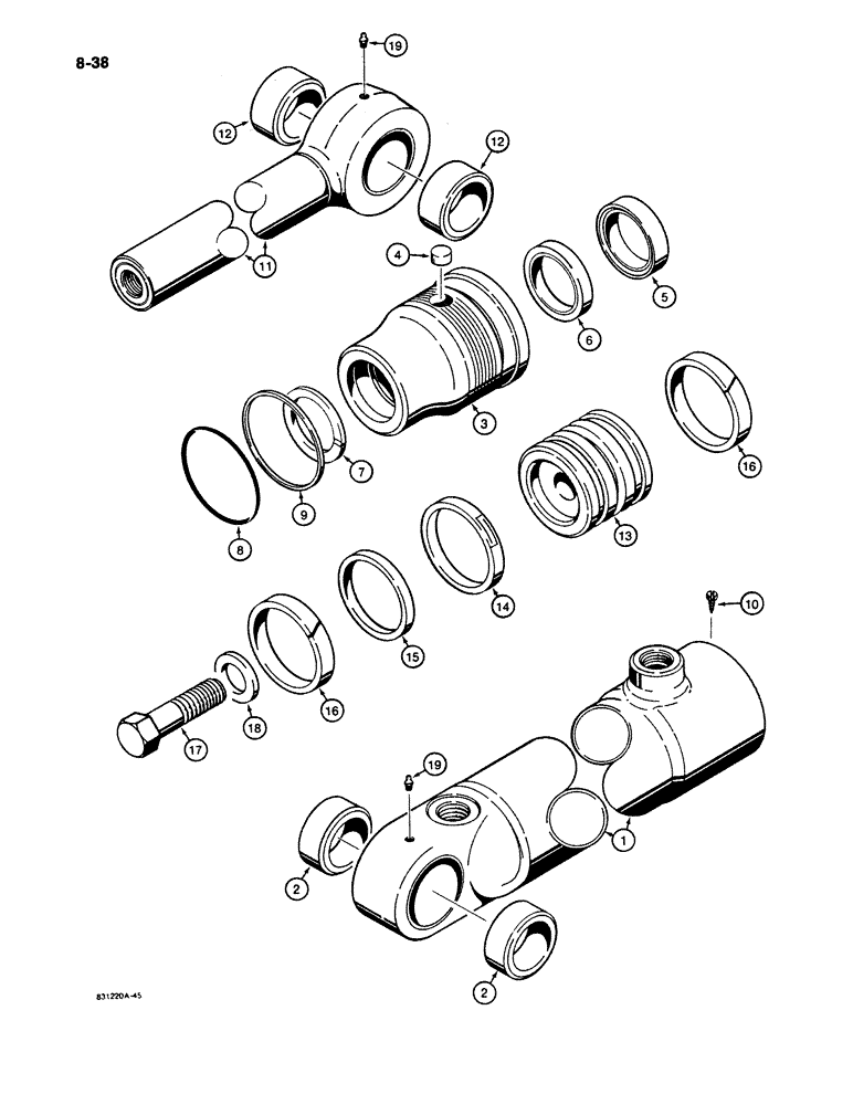 Схема запчастей Case W11B - (8-038) - G101054 LOADER BUCKET CYLINDER (08) - HYDRAULICS