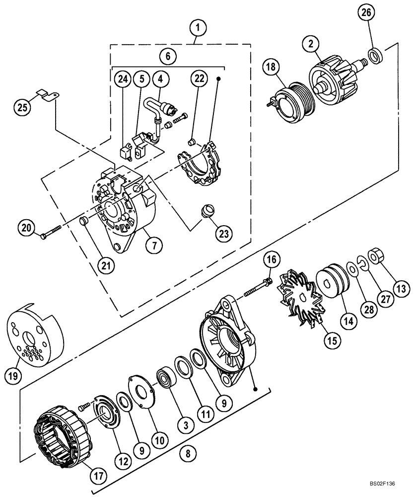 Схема запчастей Case CX210N - (04-02A) - 288864A1 ALTERNATOR ASSY (04) - ELECTRICAL SYSTEMS