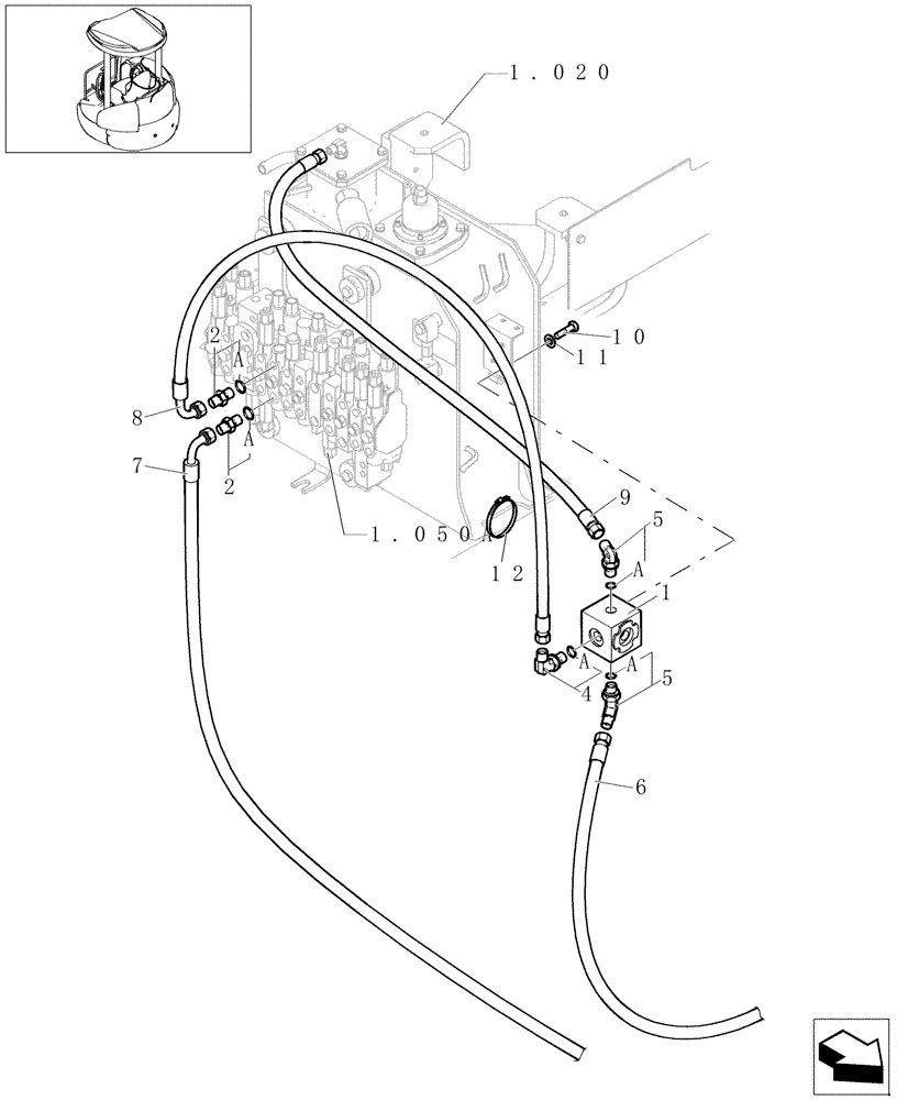 Схема запчастей Case CX31B - (1.050[04]) - CONTROL VALVE PIPES - N & B - (35) - HYDRAULIC SYSTEMS