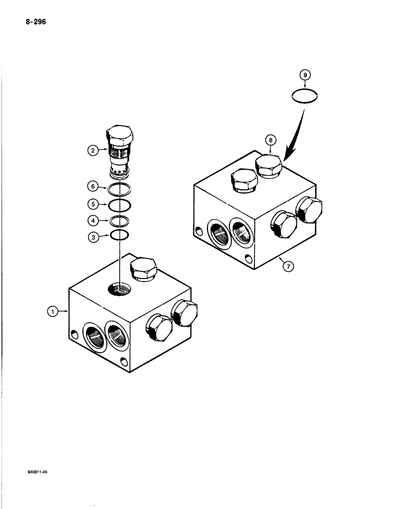 Схема запчастей Case 1187B - (8-296) - MULTIPLE CHECK VALVE, USED WITH COLLECTOR (08) - HYDRAULICS