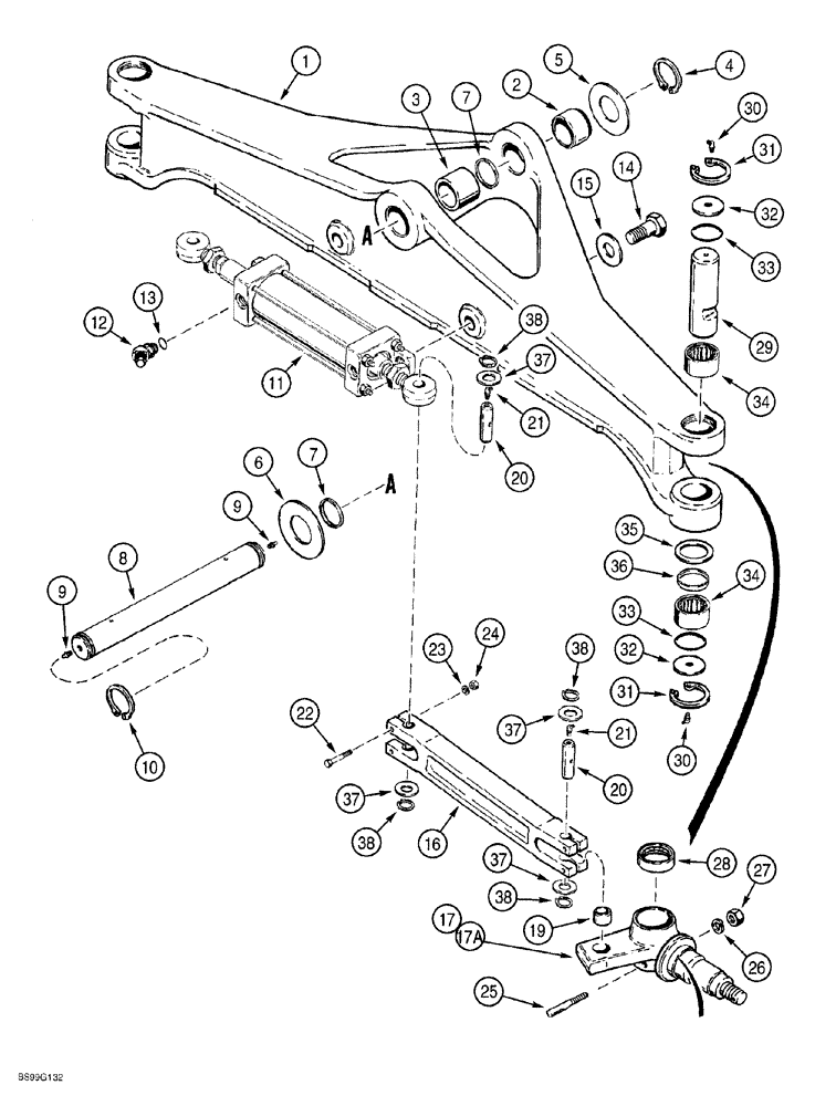 Схема запчастей Case 580SL - (5-014) - FRONT AXLE AND SPINDLES, TWO WHEEL DRIVE MODELS (05) - STEERING