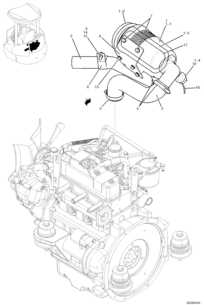 Схема запчастей Case CX27B BTW - (01-009) - CLEANER ASSY, AIR (W ELEMENT) (PM11P00015F1) (10) - ENGINE