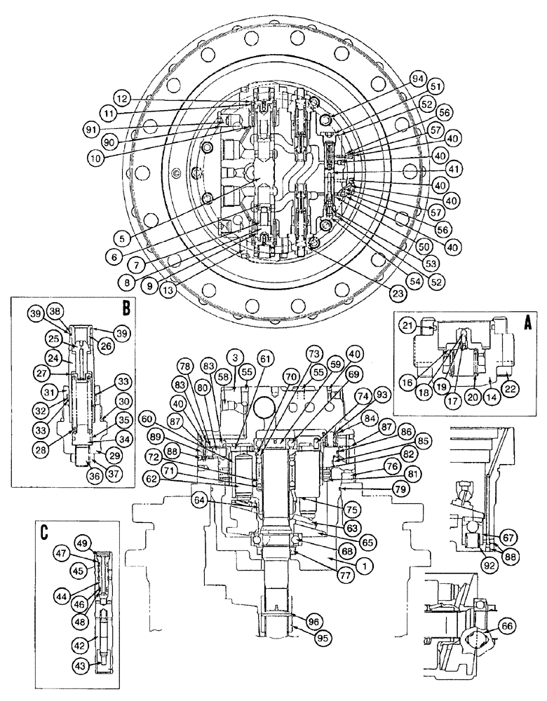 Схема запчастей Case 9050B - (6-008) - TRACK DRIVE MOTOR ASSEMBLY, MODELS WITHOUT TIMBER KING (06) - POWER TRAIN